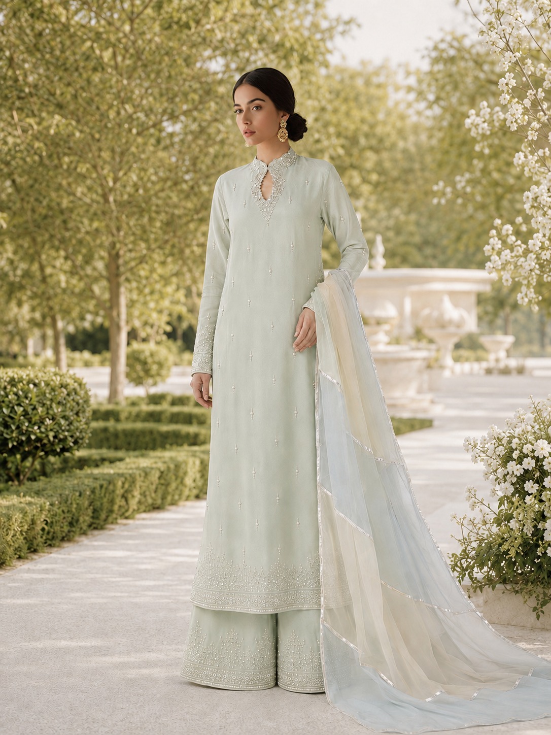 The Ivory Noor Set — Hand-pearled raw silk · Ivory