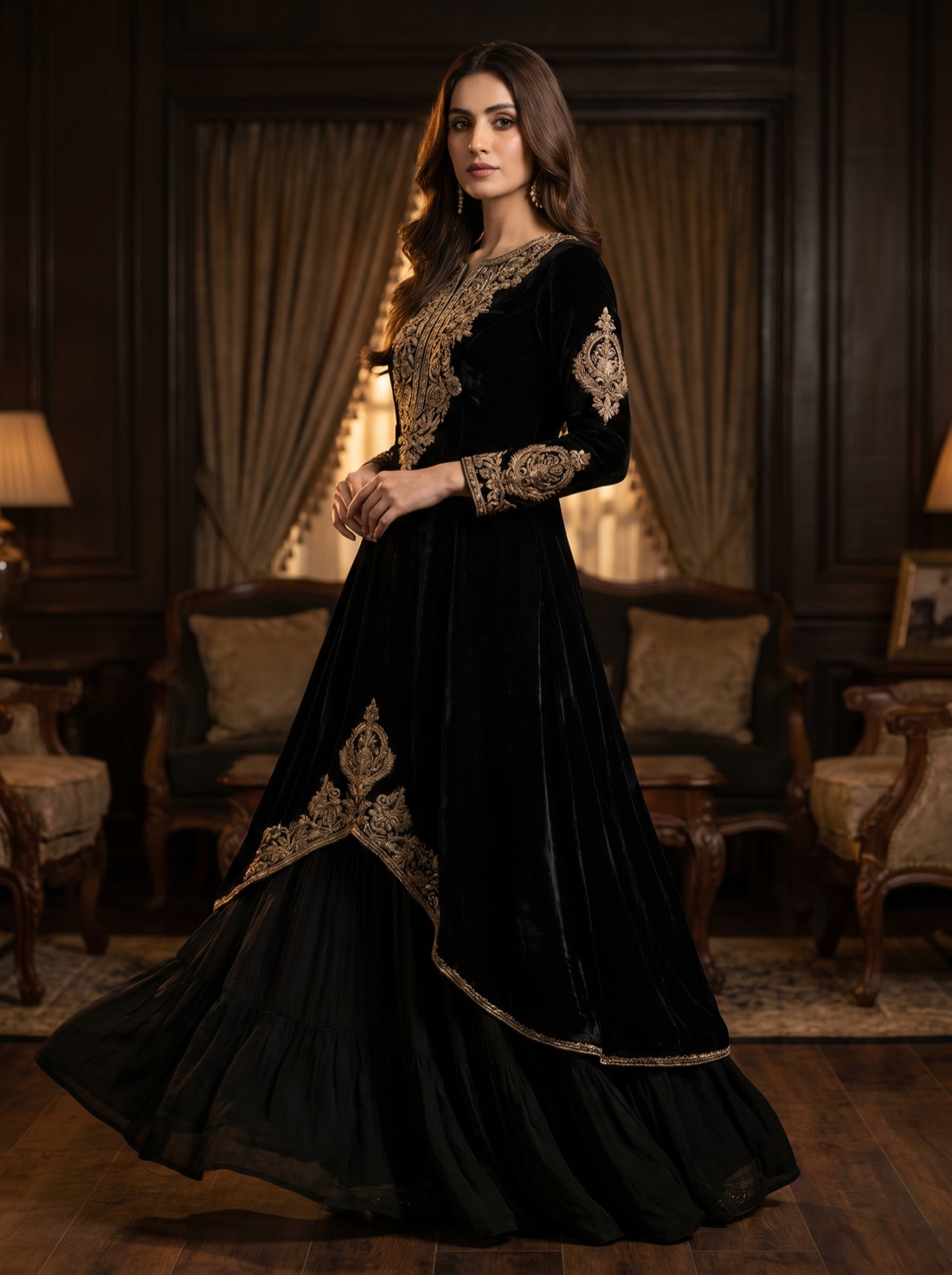 The Midnight Zari Edit — Velvet · Midnight black · Antique zari