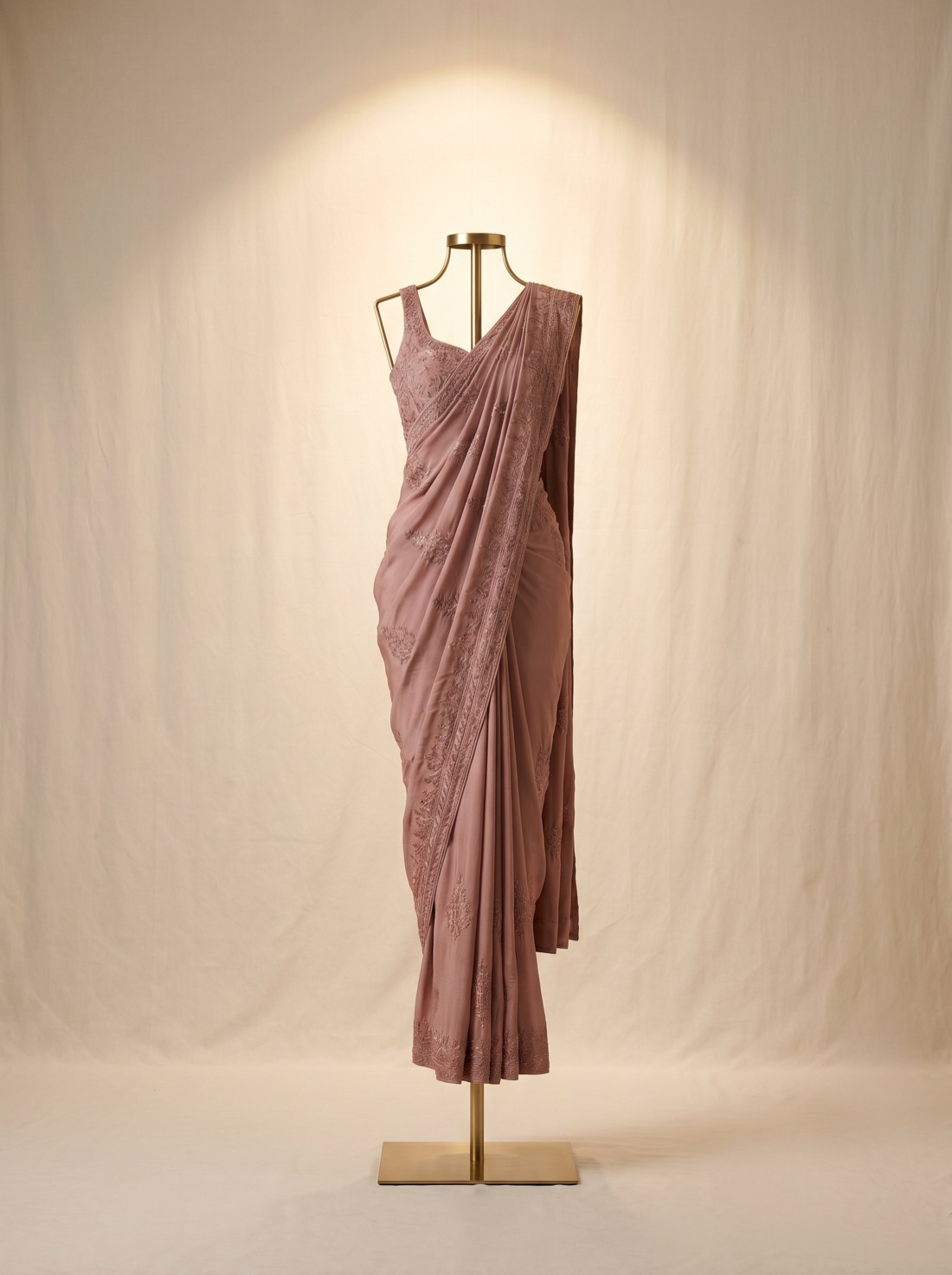 The Rose Mehr Ensemble — Silk crêpe · Muted rose · Resham work